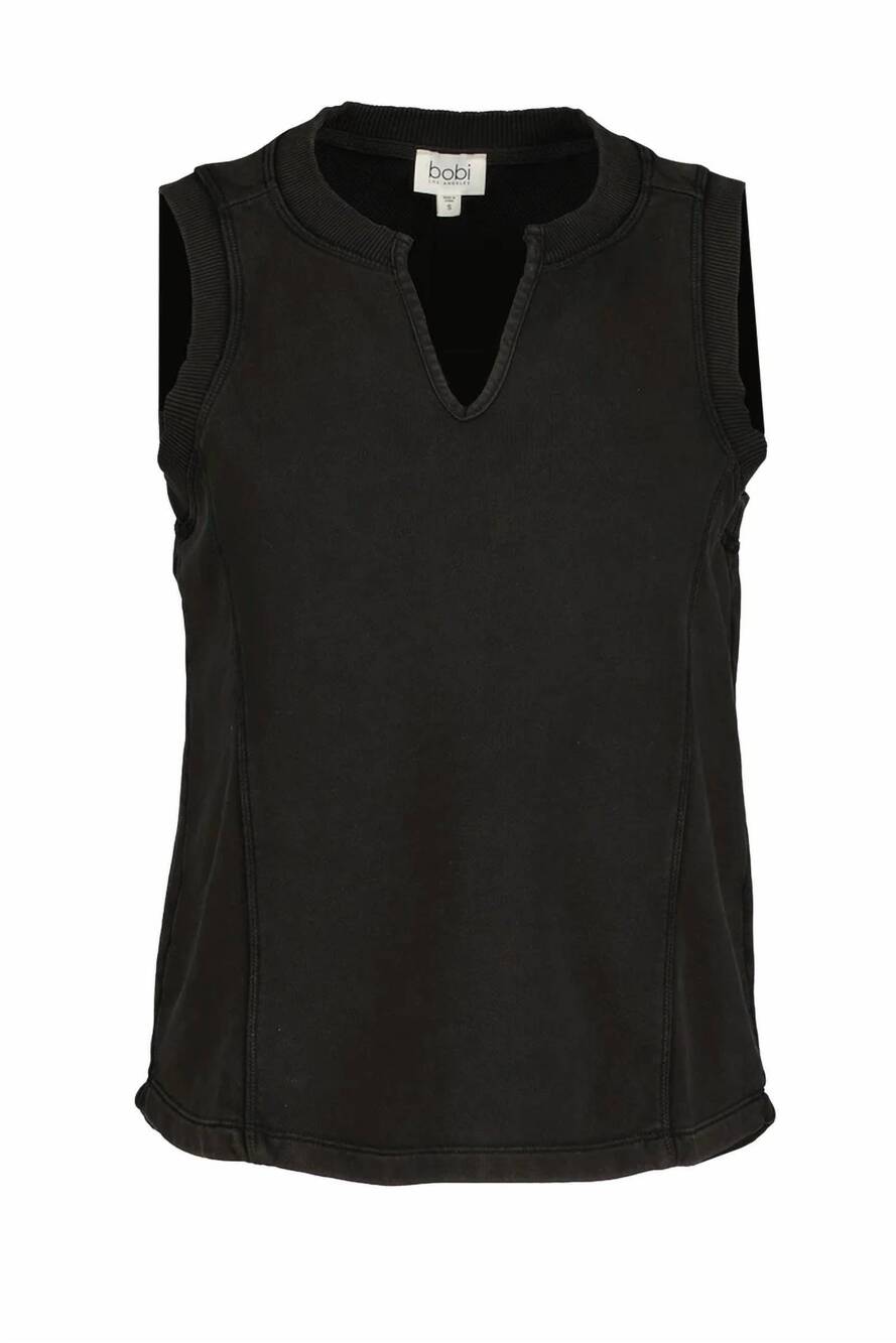 NEW BOBI women's split neck muscle tank in faded black